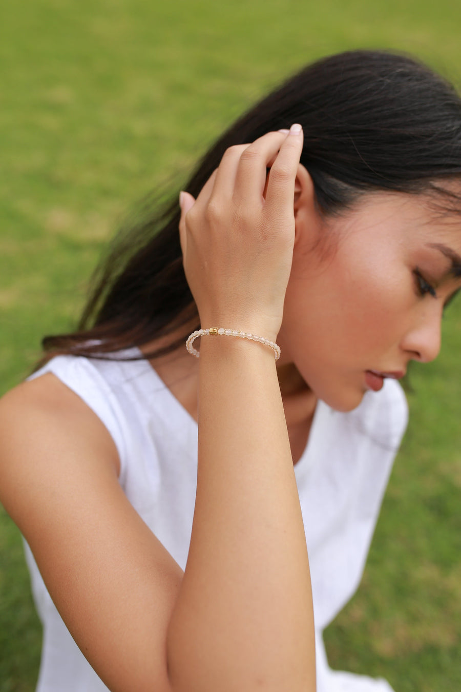 Pulsera de cuarzo rosa | Oro